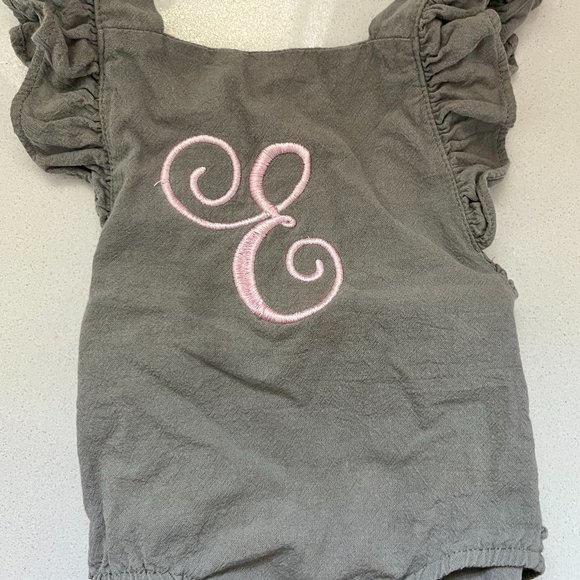 Baby Girl E Monogrammed Gray and Pink Romper - Picture 2 of 3